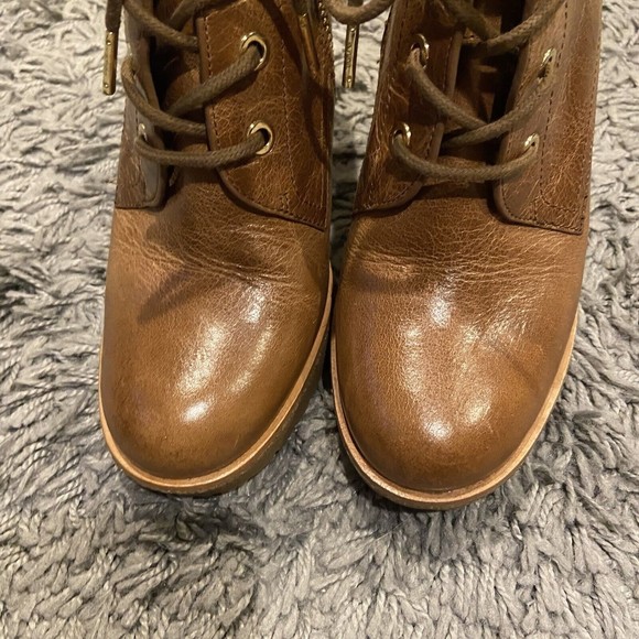 Michael Michael Kors Kim Lace Up Leather Bootie In Dark Caramel Size 7M - Picture 6 of 14